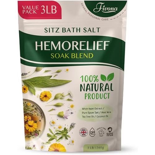 Sitz Bath Salts for Hemorrhoids Treatment - Soak Blend Epsom Salt with Natural Essential Oils, Soothing Perineal Soaking for Postpartum Care, Discomfort Relief, Fissures - Value Pack 3LB