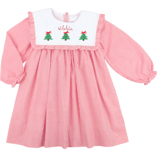 Red Mini Stripe Embroidered Christmas Tree Dress – Cecil & Lou