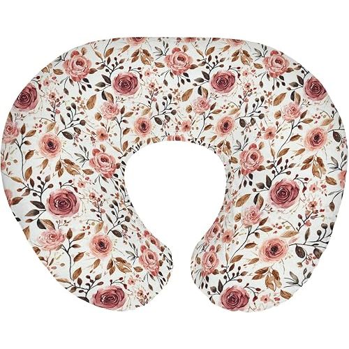 Vintage Wild Flowers Baby Nursing Pillow Covers for Boy Girl Retro Peonies Leaves Plant Nursing Slipcovers for Breastfeeding Pillows Summer Spring Garden Soft Stretchy Covers for Newborn Infant