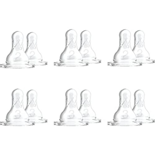 Dr. Brown’s Natural Flow Level 2 & Level 3 Narrow Baby Bottle Silicone Nipples, Medium-Fast Flow, 6m+, 100% Silicone Bottle Nipple, 6 Pack