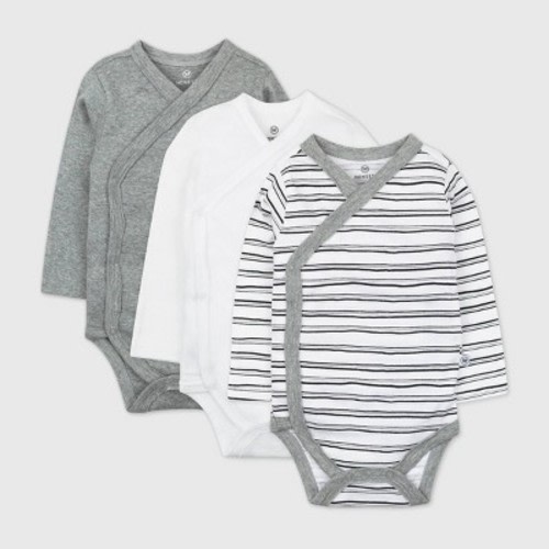 Honest Baby 3pk Sketchy Striped Organic Cotton Long Sleeve Kimono Bodysuit - Black/White, Size: 0-3M