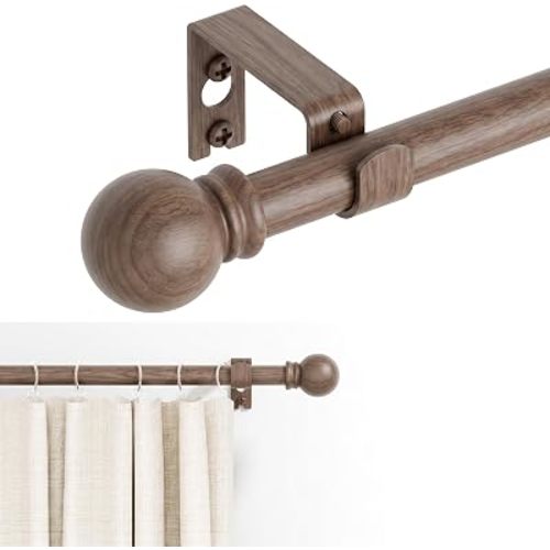 GXOACKJ Curtain Rods for windows 32-48 inch, 5/8 inch Decorative Dark Walnut Wood Splicing Heavy Duty Metal Curtain Rod set with Brackets