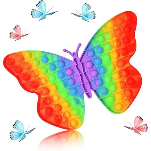 Jumbo Butterfly Fidget Toy Giant Sensory Toy, Huge Push Bubble for Kid Children Adult Decompression and Emotion Anxiety Reliever Tool (Rainbow)
