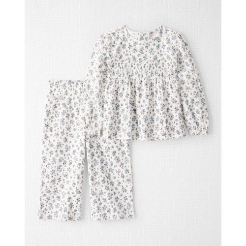 Toddler Girl 2-Piece Organic Cotton Crinkled Knit Set in BlueMist Bloom Print - Little Planet | Carter's