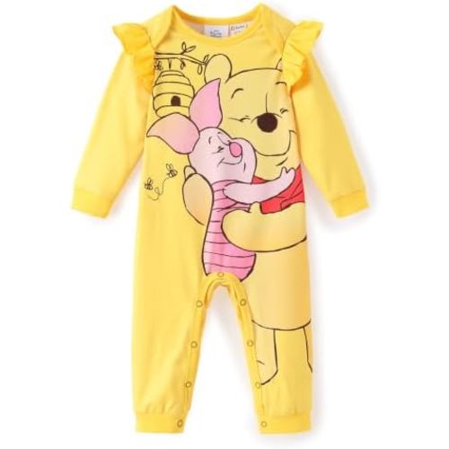 Disney Stitch Princess Minnie Winnie Marvel Baby Girls Ruffle Long Sleeve Romper Footie Outfit for Newborn to Toddler