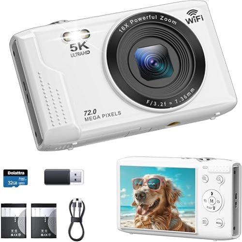 5K Digital Camera, Upgrade Autofocus 72MP Vlogging Camera Photo with 32G SD Card, 2.83'' Screen, 2 Batteries, 16X Zoom, WiFi Point and Shoot Digital Camera for YouTube Kids Adults Beginners