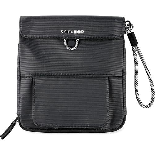 Skip Hop Travel Baby Changing Pad with Easy-Clean Surface, Wipes Pocket, Diaper Storage, Disposable Bag Dispenser and Magnetic Wipes Pocket, Clean Slate, Black