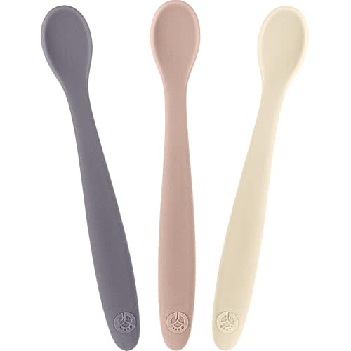 WeeSprout Silicone Baby Spoons - First Stage Infant Feeding Utensils With Soft-Tip, Bendable Kitchenware for Parent & Self-Feeding, Ultra-Durable, Dishwasher Safe, Travel Case, Set of 3