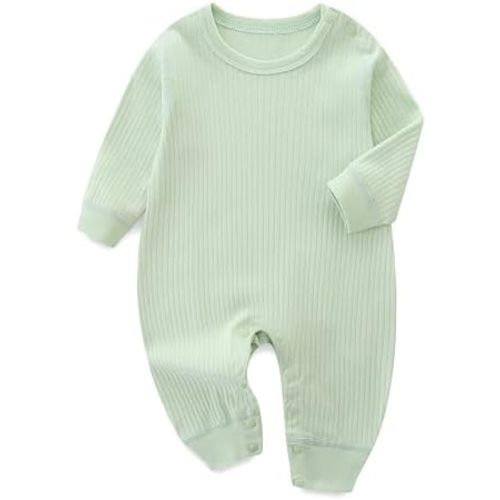 Newborn Baby Girl Boy Outfit 100% Cotton Ribbed Long Sleeve Romper Unisex Footless Jumpsuit 3~6M