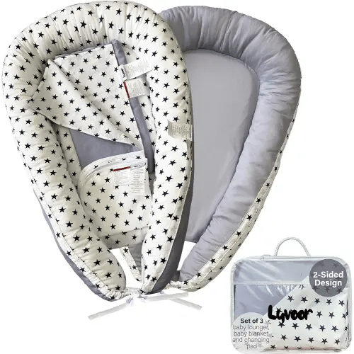 %100 Cotton Baby Lounger - 3 in 1 Deluxe Baby Nest, Twill Blanket, Waterproof Changing Mat, Infant Lounger, Grand Dock a tot, Portable Set, Newborn Essentials, Breathable Soft Cover, Shower Gift