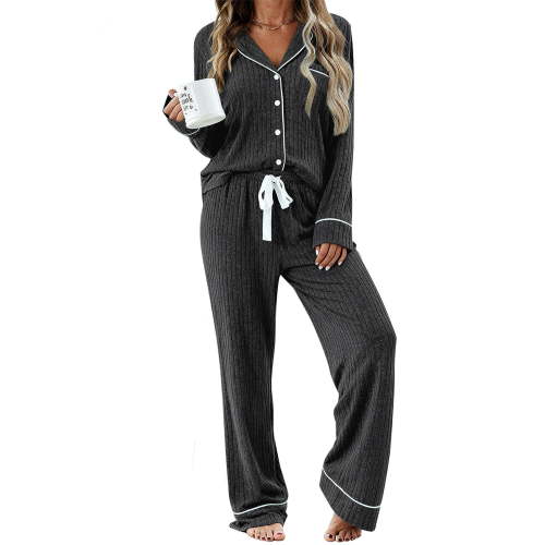 UVN Womens Pajamas Sets Long Sleeve Shirts and Drawstring Pants Ladies Loungewear Casual 2 Piece Matching Sets