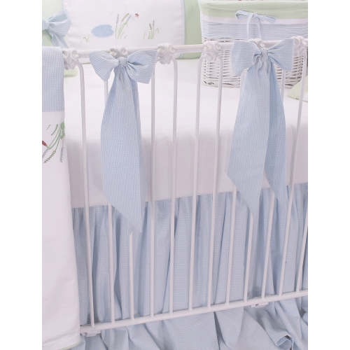 Blue French Gingham Crib Skirt and Bows