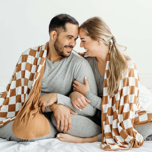 Caramel Checks Bamboo Viscose Oversized Cloud Blanket® - Little Sleepies