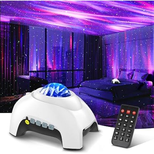 Northern Galaxy Light Aurora Projector with 33 Light Effects, Night Lights LED Star Projector for Bedroom Nebula Lamp, Remote Control, White Noises, Bluetooth Speaker for Parties White