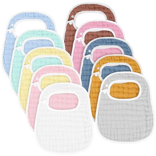Loopeer 10 Pcs Snap Muslin Bibs soft Baby Bibs for Boy Girl Infants Newborns for Teething Drooling(Colorful)