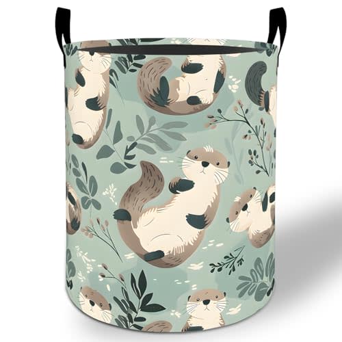 Otter Laundry Basket Hamper 19.7"x15.8", Cartoon Otter Foldable Waterproof Oxford Clothes Storage Bucket for Room Bathroom Bedroom Nursery Decor, Toy Organizer Bins Gifts for Kids Boys Girls