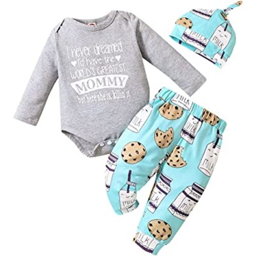 Newborn Infant Baby Clothes Long Sleeve Romper + Pants + Hat 3PCS Outfits Set