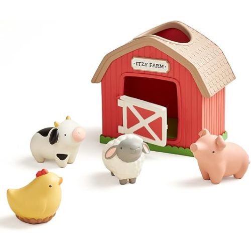 Itzy Ritzy Put & Take Learning Toy - Sensory Activity Toy for Babies (Farm) | 4 Squeezable Farm Pieces Encourage Put & Take Play, Hand-Eye Coordination, Problem Solving, Motor Skills, Early Learning