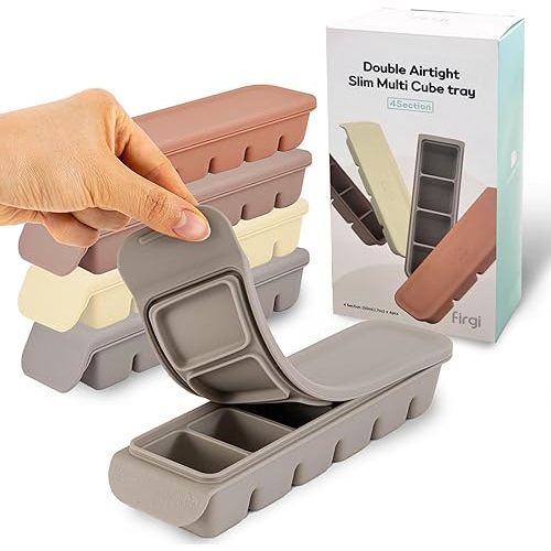 Silicone Freezer Trays with Lid,1oz 6 Section 4Sets - Leak Proof Silicone Freezer molds for Homemade Baby Food Breastmilk, Purees, Vegetables, Baby Food Jars Ice Tray with Lid BPA Free Mix