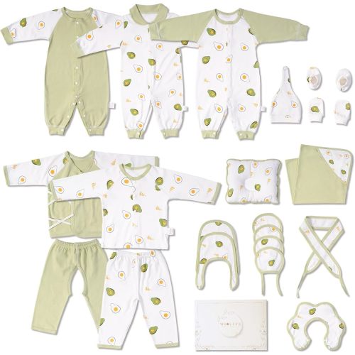 Neo Life 22-Piece Organic Cotton Newborn Gift Set with Keepsake Box, Avocado Print, All-Season, Unisex 3–6 Months
