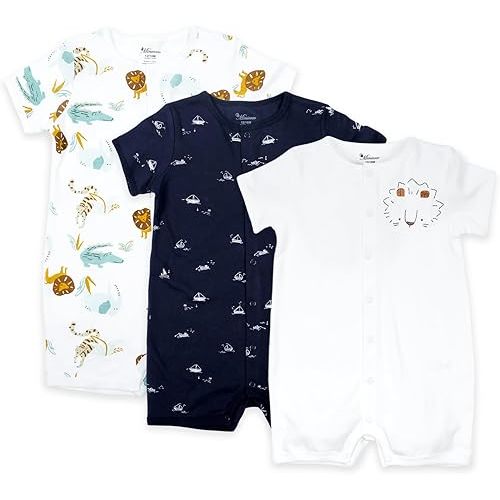 3-Pack 100% Cotton Baby Boy Rompers,0-24Months Short Sleeve Toddler Romper,Breathable Spring/Summer Clothes
