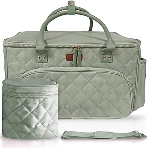Diaper Bag Tote with Dividers, Zipper, Top Cover and Strap, Larger Size with insulated storage bag - Green