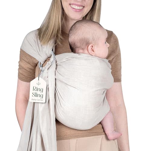 Ring Sling Baby Carrier - USA Lab Tested, 100% Natural Cotton Muslin, Breathable & Ergonomic Ring Sling Beige