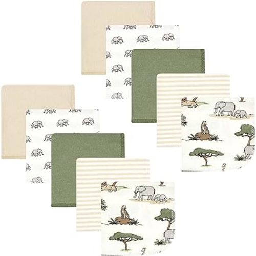 Hudson Baby Unisex Baby Flannel Washcloths, Going On Safari 10Pk, One Size