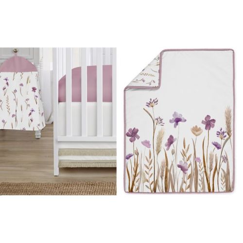 Sweet Jojo Designs Girl Baby Crib Bedding Set - Watercolor Floral Garden Purple and Taupe 4pc