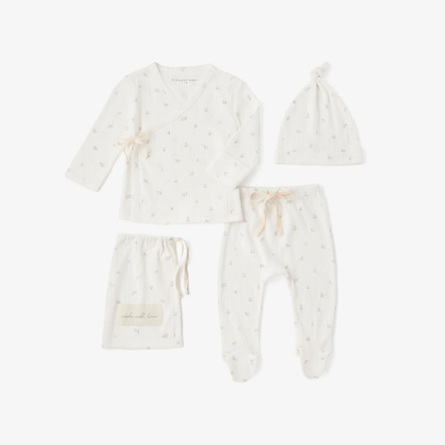 White Floral Organic Cotton Pointelle Layette 2 Pc Gift Set
