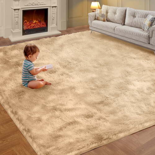 Sanmadrola Area Rugs for Bedroom, Fluffy Khaki Shaggy Soft Area Rug, Non-Slip Indoor Floor Carpet for Living Room, Kids Baby Boys Teen Dorm Home Decor Aesthetic, Nursery, 5.2x6.6 Feet Khaki