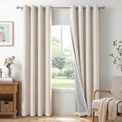 100% Blackout Shield Blackout Curtains for Bedroom 84 Inches Long, Beige Grommet Curtains for Living Room, Thermal Insulated Room Darkening Drapes for Nursery, 50" W x 84" L, 2 Panels