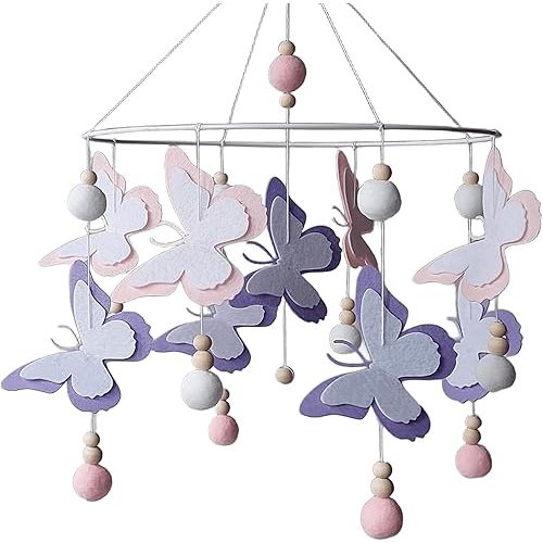 Purple and Pink Butterfly Baby Mobile – Felt Crib Mobile for Baby Girl – Handmade Hanging Nursery Decor – White & Lavender Butterflies – Baby Shower Gift Idea