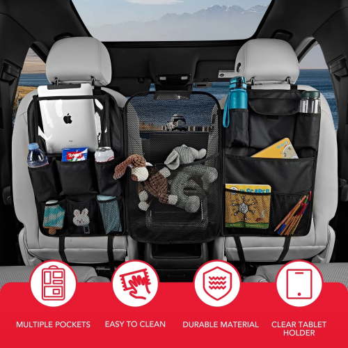 Rubbermaid 3-in-1 Car Backseat Organizer, Multi-pocket, convenient storage, travel accessory for Cars, Trucks, and SUVs