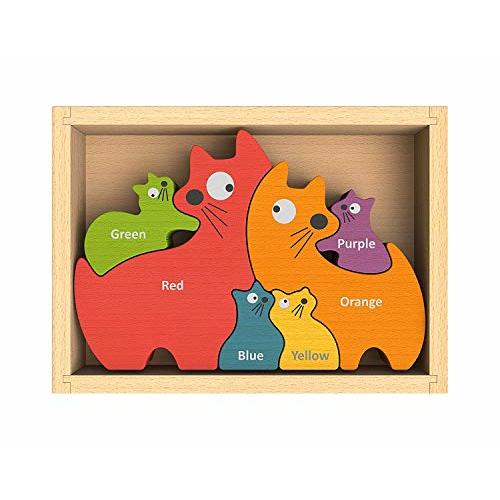 BeginAgain Cat Family Color Names Puzzle - Bilingual Wooden Colors - 2 and Up