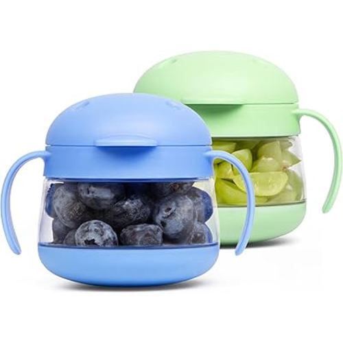 Ubbi Tweat Snack Containers for Kids & Toddlers, BPA-Free Tritan Spill-Proof Toddler Snack Cups, Portable Travel Food Storage, Polaris Blue & Sugar Snap Green | No spill design, Weighted base, Easy opening, Dishwasher safe, Made for small hands