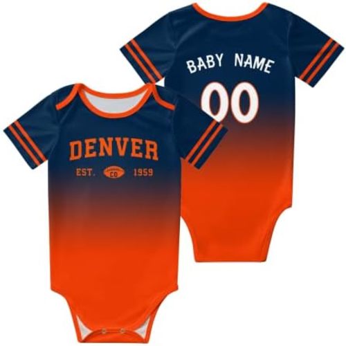 Custom Newborn Clothes,Baby Short Sleeve Football Clothes,City Gradient?Bodysuit,Personalized Baby Name Number