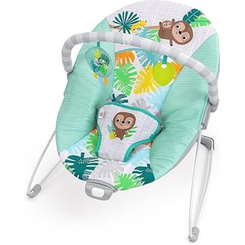 Bright Starts Wild Wonders Vibrating Baby Bouncer, Removable Toy Bar with 2 Toys, Nonslip Feet, 0-6 Months Up to 20 lbs