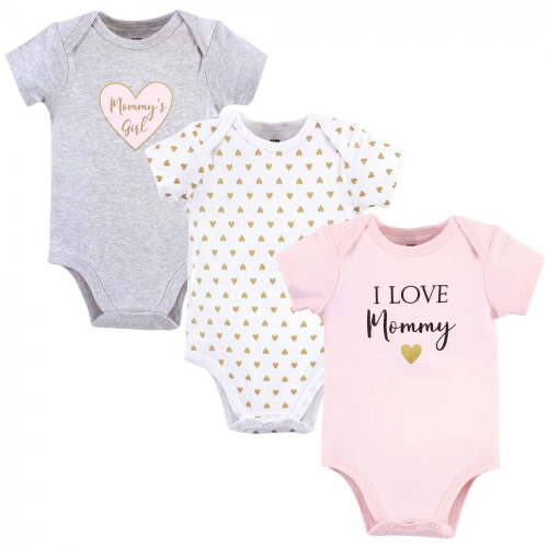 Hudson Baby Infant Girl Cotton Bodysuits 3pk, Girl Mommy, 3-6 Months