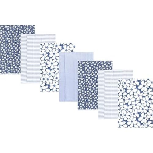 Hudson Baby Unisex Baby Cotton Flannel Burp Cloths 7-Pack, Blue Cosmos, One Size
