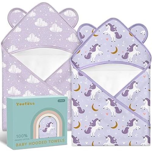 Yoofoss Hooded Baby Towels for Newborn 100% Organic Cotton Baby Bath Towel with Hood for Babies, Infant, Toddler and Kids, 32x32Inch, Soft and Absorbent Newborn Essential