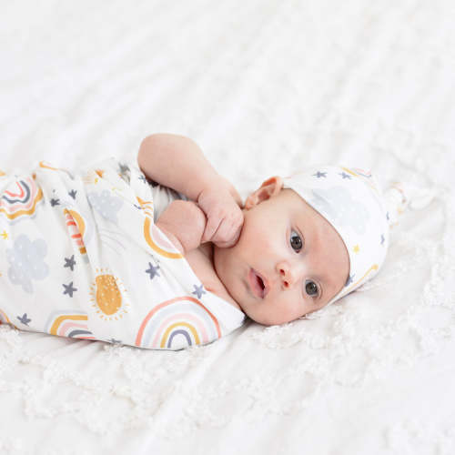 Neutral Rainbow Swaddle Blanket & Beanie Set