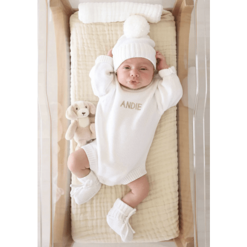 Embroidered Knit Sweater Bubble Romper | Snow Newborn