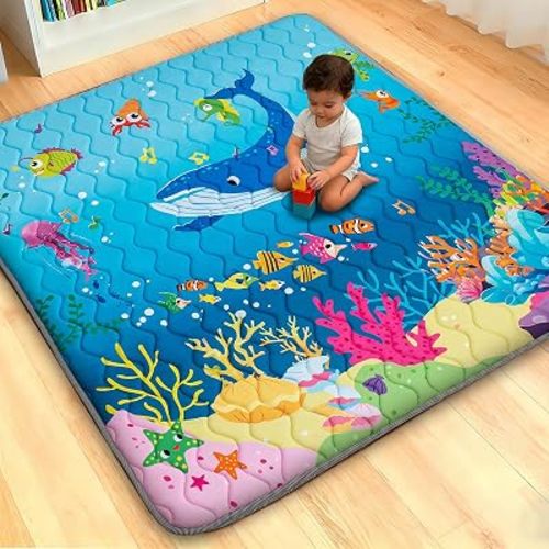 RONGFA Alfombra de juego para bebé para suelo, 56 x 56 pulgadas, espuma gruesa, suave, acolchada, para bebé, tapete para corralito para niños pequeños, lavable a máquina, parte inferior antideslizante