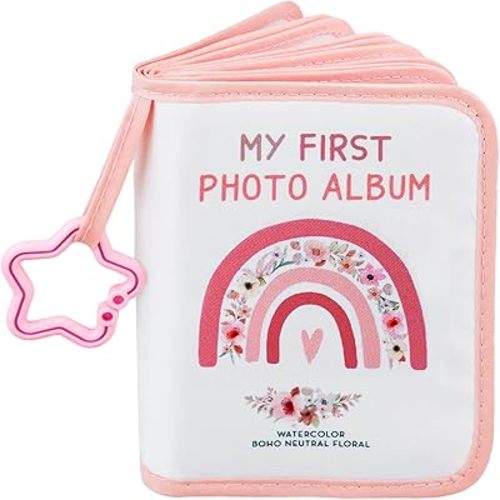 AUVCAS Baby's My First Photo Album Soft Photo Cloth Book, Boho Rainbow Baby Photo Album, Baby Photo Book with Safe Mirror, Baby Memory Album Shower Gift for Newborns Toddlers & Kids, 4x6 Inch Photos.