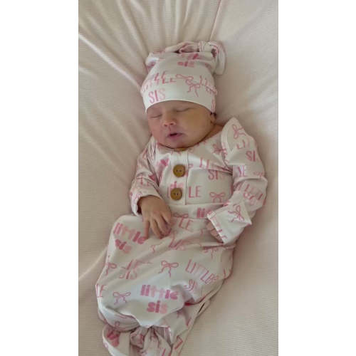 Newborn Baby Knot Gown & Hat Set | Little Sis