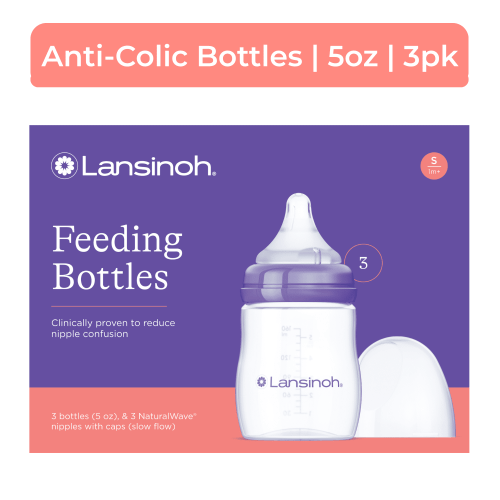 Lansinoh Anti-Colic Baby Bottle for Breastfeeding Baby, Baby Formula Feeding, 5oz, 3pk, Slow Flow Nipples, Size S HSA/FSA Eligible