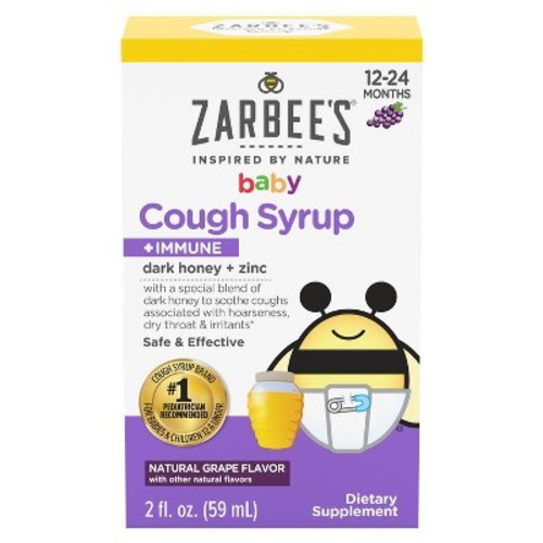 Zarbee's Baby Cough Syrup + Immune with Honey & Zinc - Natural Grape Flavor - 2 fl oz