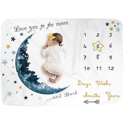 Blue Moon Monthly Milestone Blanket for Boy & Girl, Photo Blanket for Baby (40" x 60")
