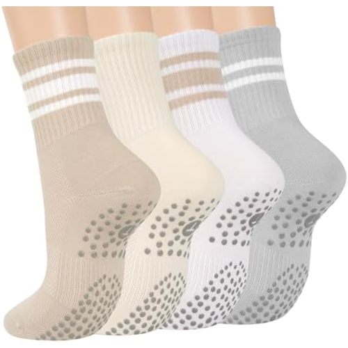 Grip Pilates Crew Socks for Women, Non Slip Yoga Socks with Grips for Barre Hospital Grippy Sticky Sock